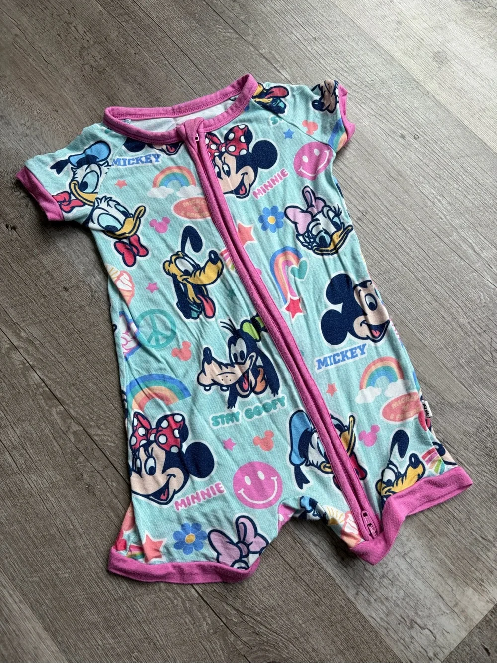 Disney Little Sleepies Short Sleeve Zip Romper Pajamas in Mickey Print 6-12M